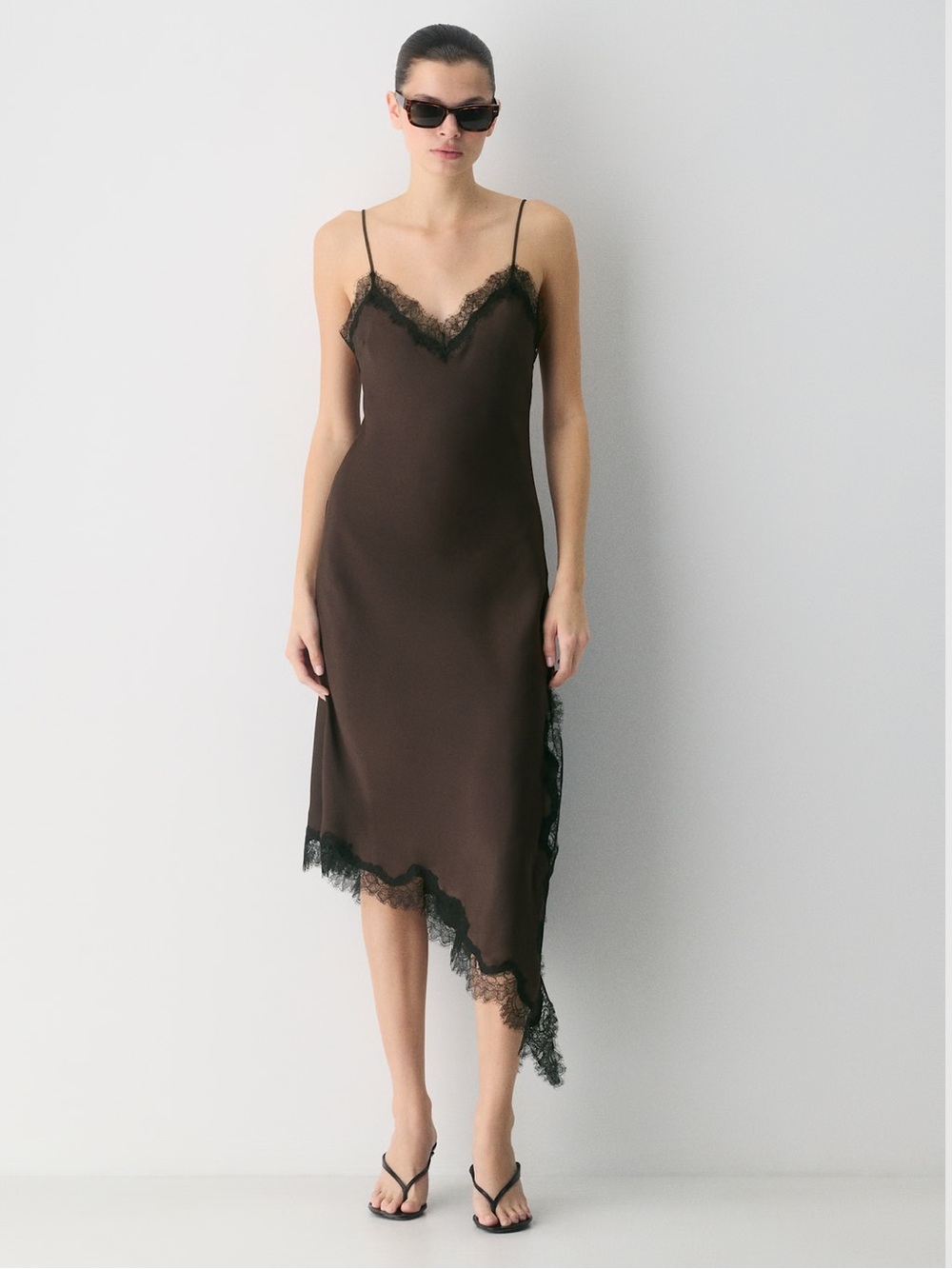 Aritzia Ten by Babaton Nocturna Satin Dress Dark Plum Black Lace Trim Size M